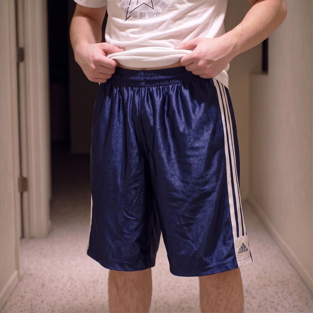 Adidas Vintage Rare Basic Stripe Basketball Shorts Navy Blue Dazzle Medium - Picture 2 of 11